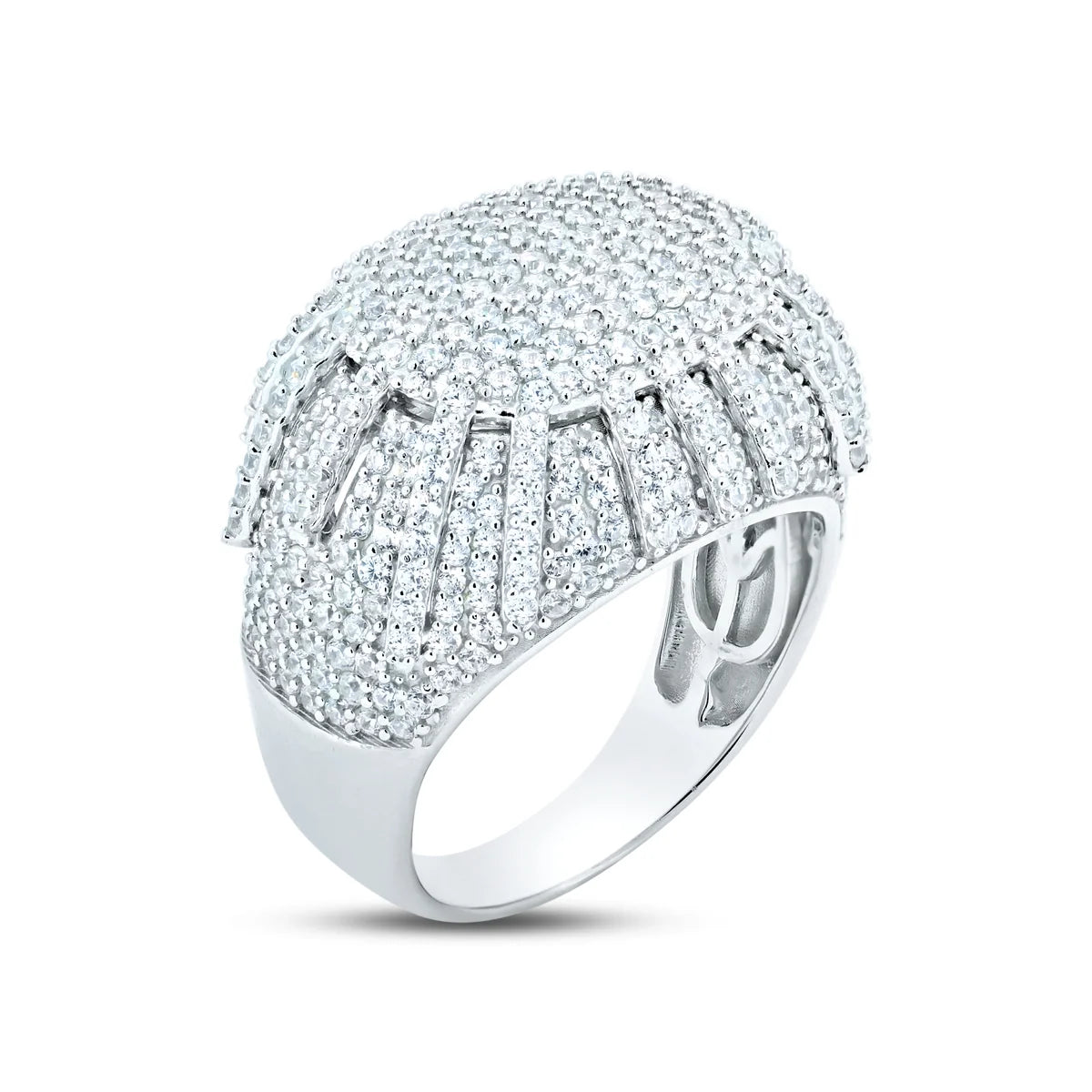925 Sterling Silver Men's Sterling Rhodium Dome CZ Encrusted Raising Sun Ring