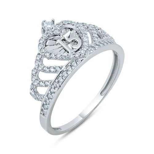 925 Sterling Silver Rhodium Plated Quinceanera Heart Crown CZ Ring - GMR00356