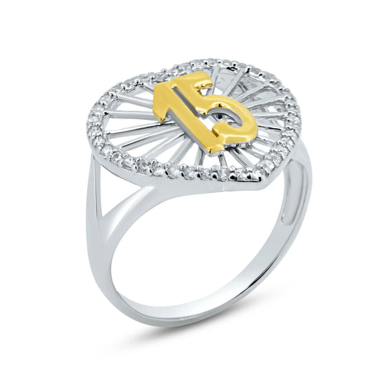 925 Sterling Silver Rhodium Plated Quinceanera 2 Toned Heart CZ Ring