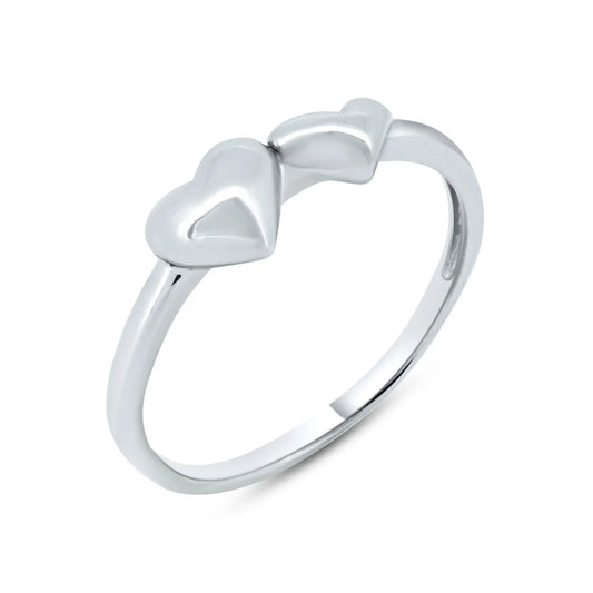 925 Sterling Silver Silver Rhodium Plated Double Heart Ring
