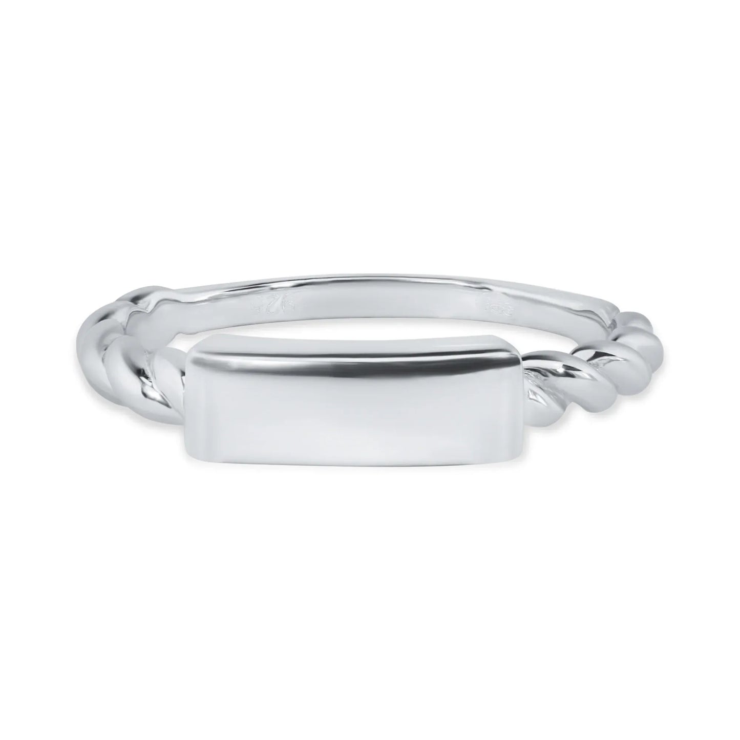925 Sterling Silver Nickel Free Rhodium Plated Bar Tag Design Ring