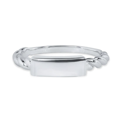 925 Sterling Silver Nickel Free Rhodium Plated Bar Tag Design Ring