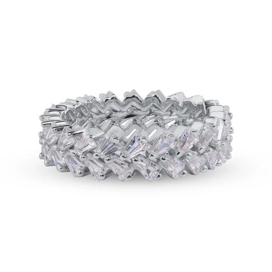 925 Sterling Silver Nickel Free Rhodium Plated Double Eternity Band Baguette CZ Ring