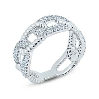 925 Silver Rhodium Plated Link CZ Ring