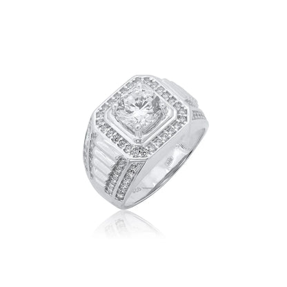 925 Sterling Silver Rhodium Plated Statement Studded Small and Top 8mm Clear CZ Ring