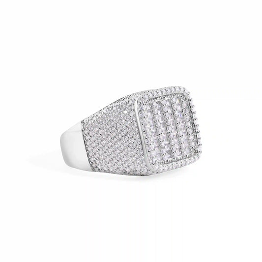 925 Sterling Silver Rhodium Plated Men's Square Top Baguette Cut Clear CZ 17.5mm Ring