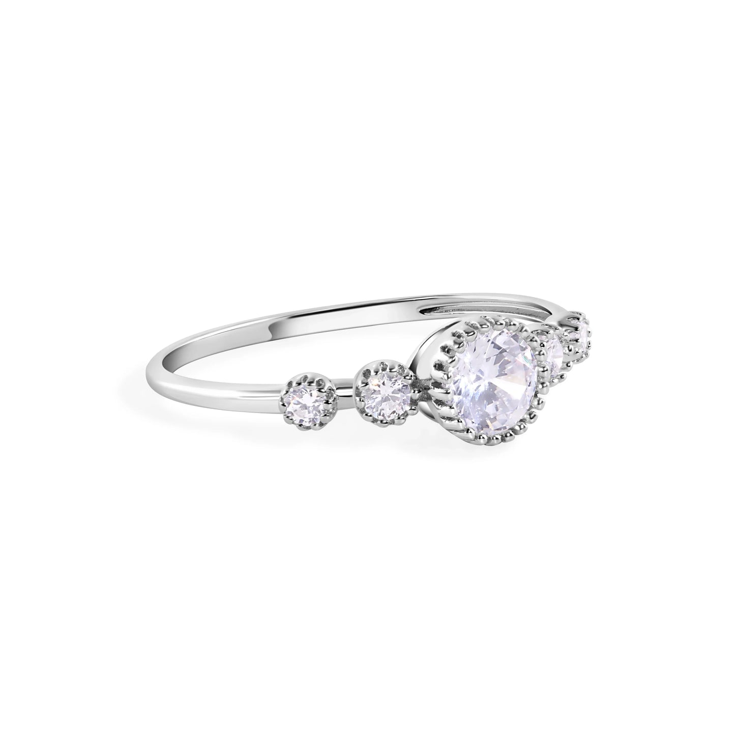 925 Sterling Silver Rhodium Plated Round Clear CZ 1.4mm Ring