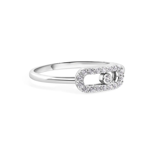 925 Sterling Silver Rhodium Plated Oval Fidgeting Clear CZ 1.8mm Ring