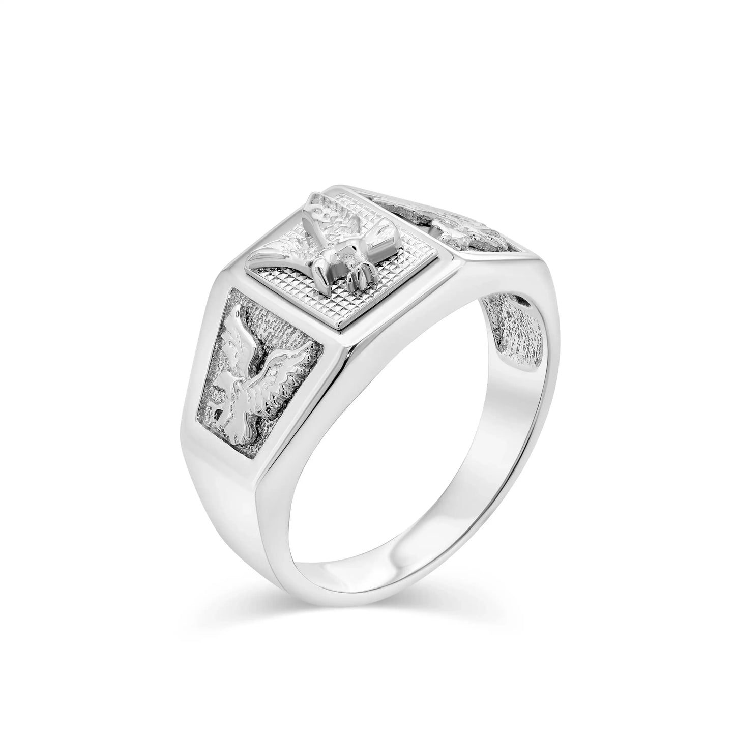925 Sterling Silver Rhodium Plated Men's American Eagle 11.6mm x 22.2mm Ring