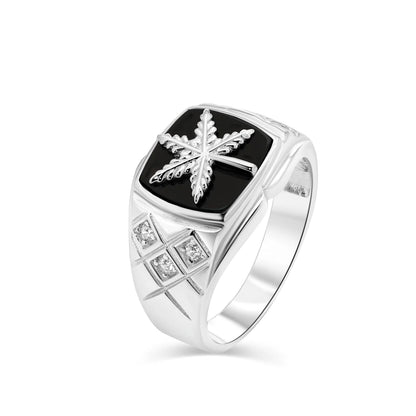925 Sterling Silver Rhodium Plated Men's Moissanite or CZ Cannabis Black Onyx Ring