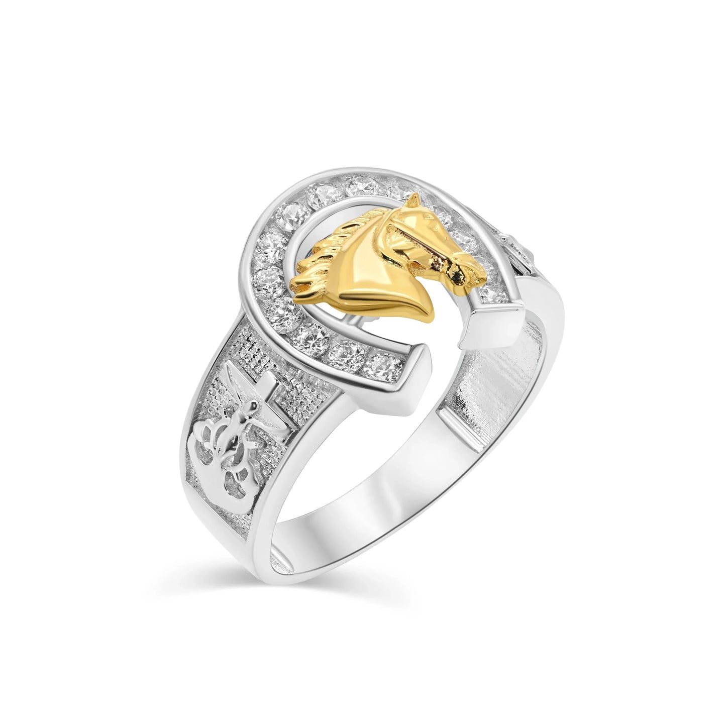 925 Sterling Silver Two-Tone Plated Horseshoe Mariner Cross 12.6mm x 12.9mm Ring