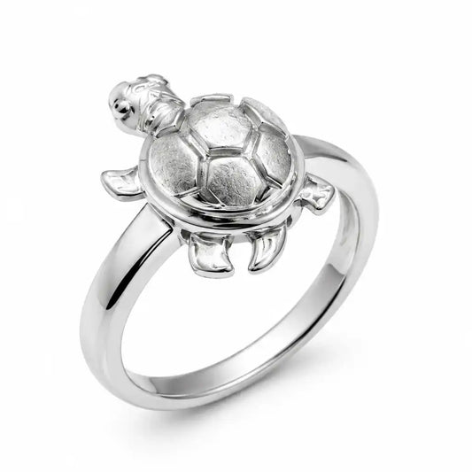 925 Sterling Silver Rhodium Plated Good Luck Turtle Ring