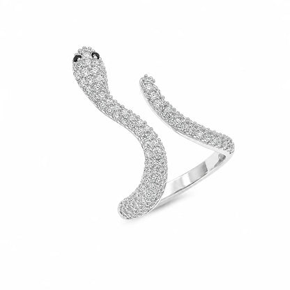 925 Sterling Silver Rhodium Plated Snake Clear CZ Ring
