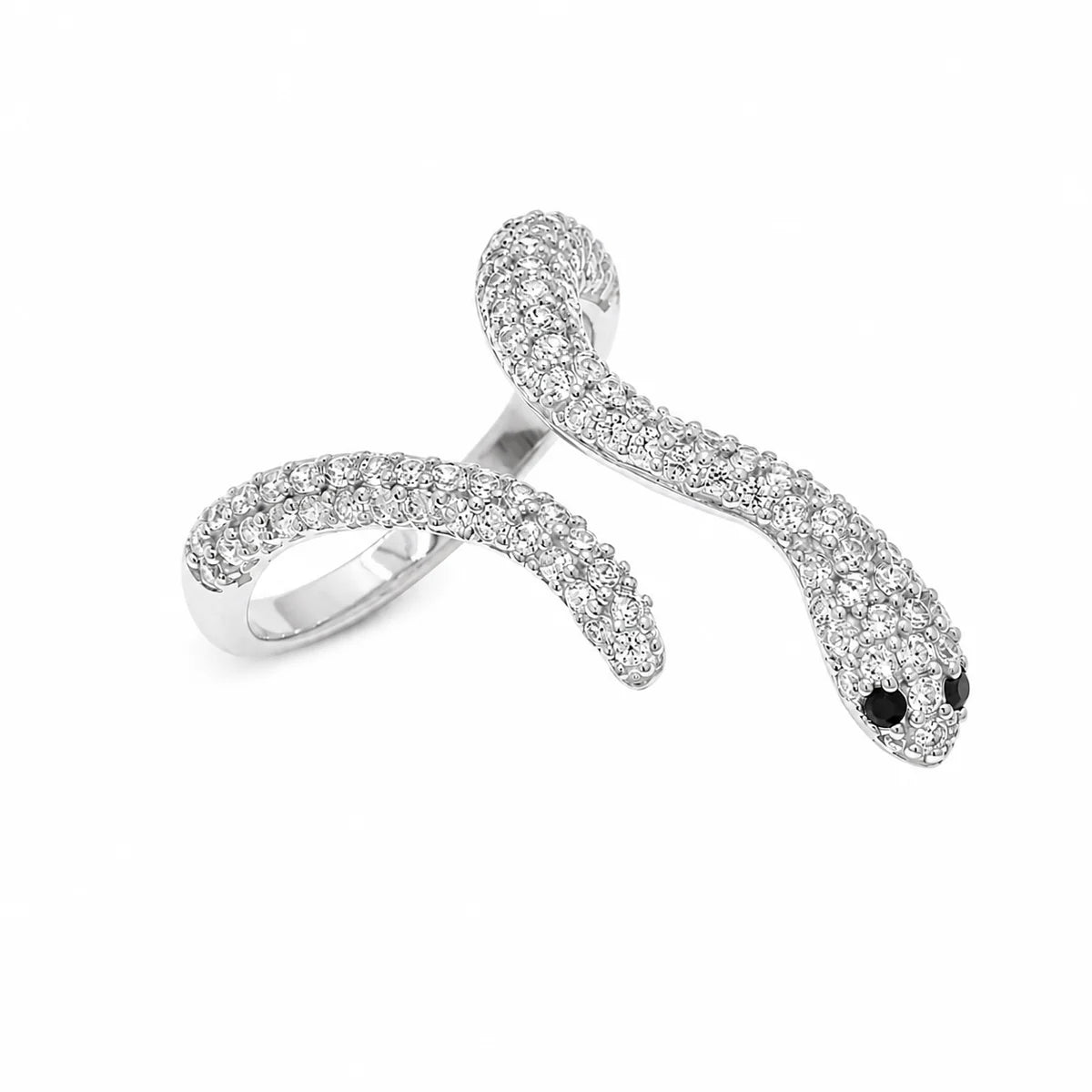 925 Sterling Silver Rhodium Plated Snake Clear CZ Ring