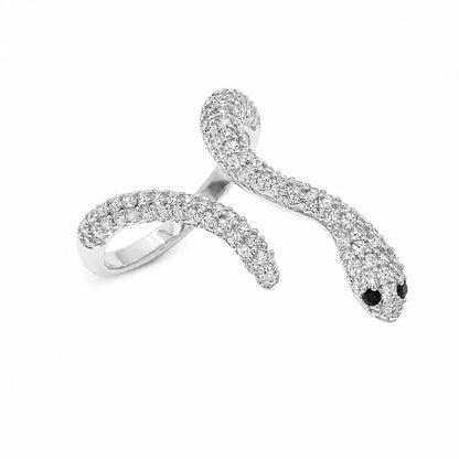 925 Sterling Silver Rhodium Plated Snake Clear CZ Ring