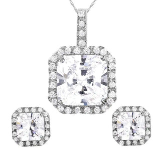 925 Sterling Silver Rhodium Plated Square Clear CZ Set
