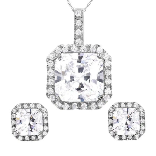 925 Sterling Silver Rhodium Plated Square Clear CZ Set