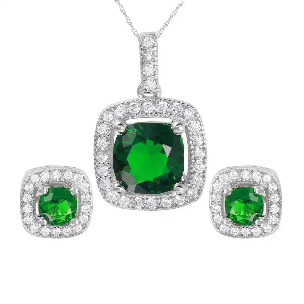 925 Sterling Silver Rhodium Plated Square Birthstone CZ Set