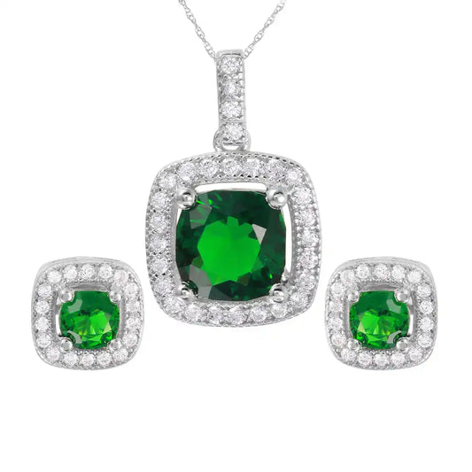925 Sterling Silver Rhodium Plated Square Birthstone CZ Set