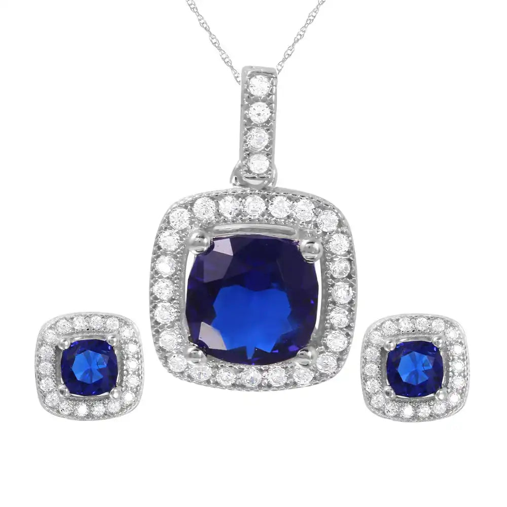 925 Sterling Silver Rhodium Plated Square Birthstone CZ Set