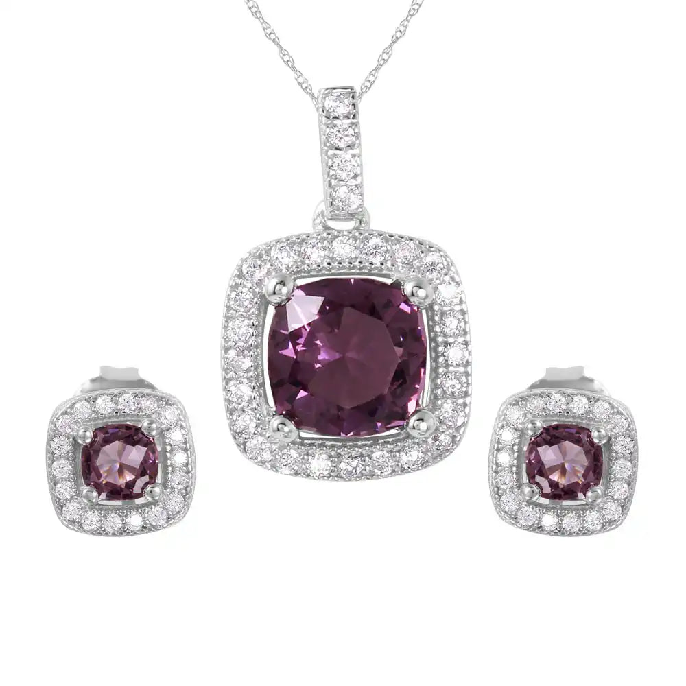 925 Sterling Silver Rhodium Plated Square Birthstone CZ Set