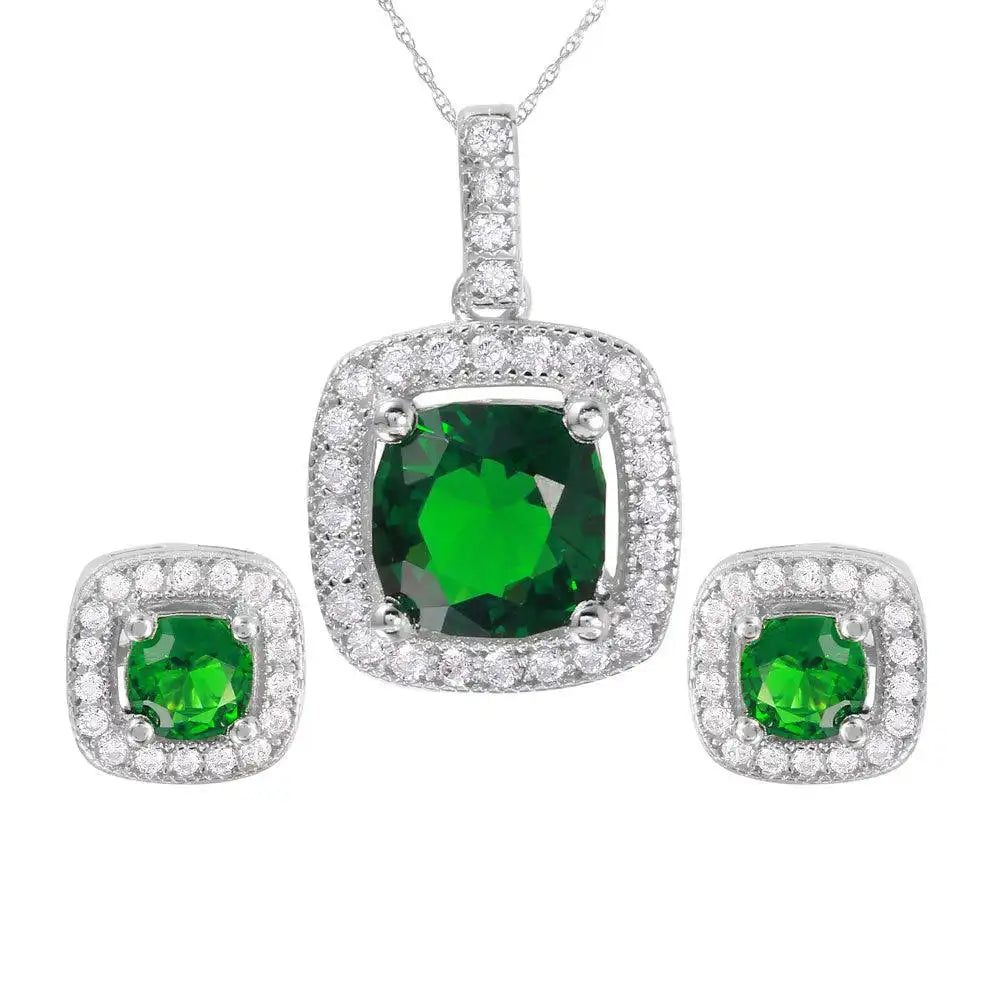 925 Sterling Silver Rhodium Plated Square Birthstone CZ Set