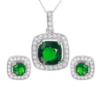 925 Sterling Silver Rhodium Plated Square Birthstone CZ Set