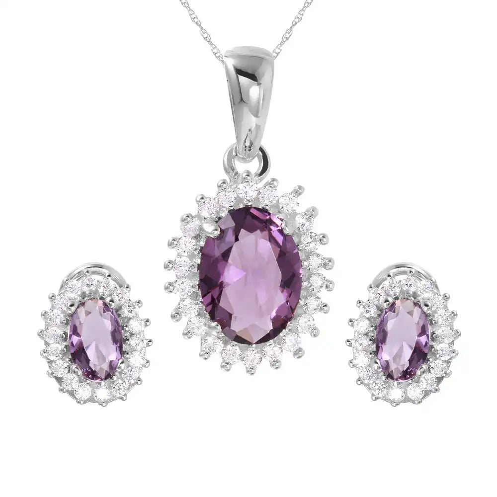 925 Sterling Silver Rhodium Plated Radial Birthstone CZ Set