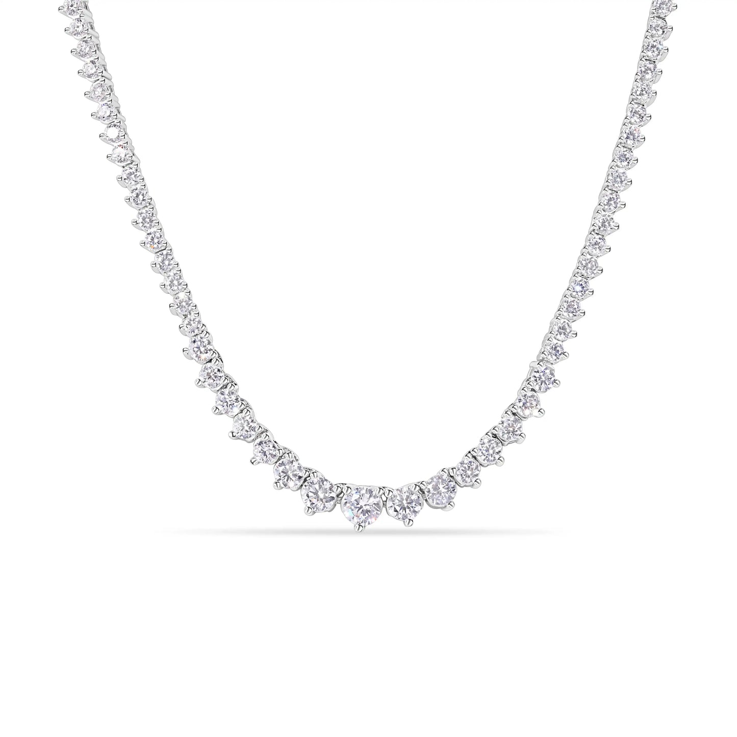 925 Sterling Silver Rhodium Plated Clear CZ Tennis 2.6mm Necklace Bracelet and Climbing Earring Set