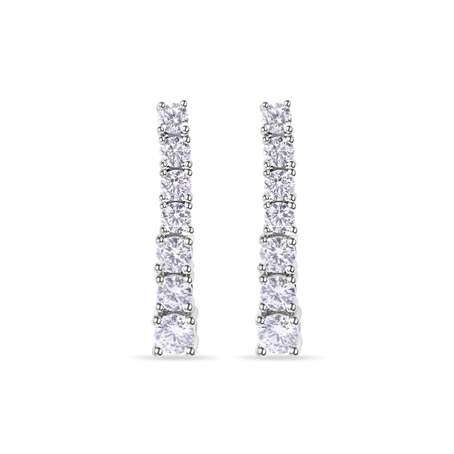 925 Sterling Silver Rhodium Plated Clear CZ Tennis 2.6mm Necklace Bracelet and Climbing Earring Set