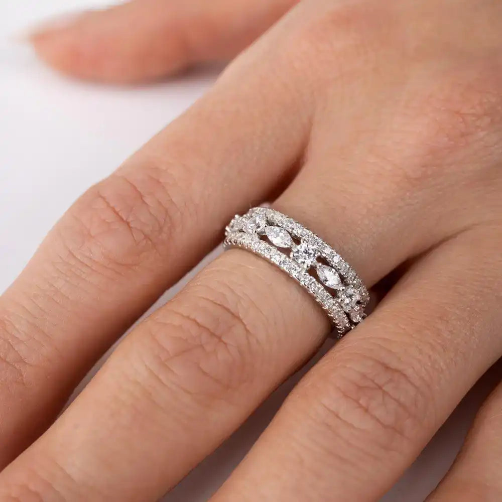 925 Sterling Silver Rhodium Plated Band Encrusted with CZ Stones