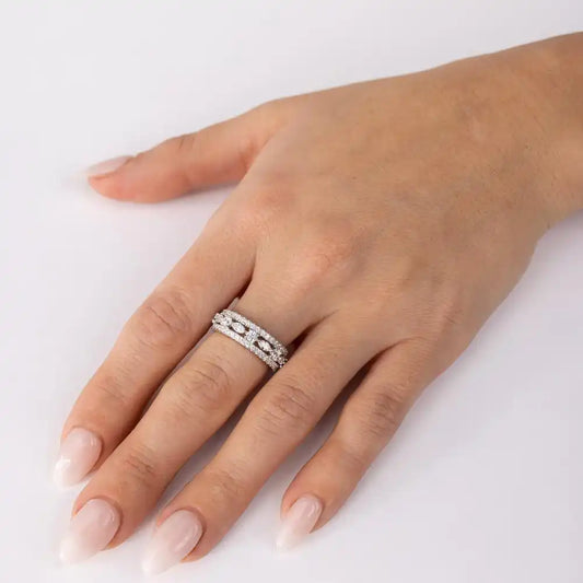 925 Sterling Silver Rhodium Plated Band Encrusted with CZ Stones