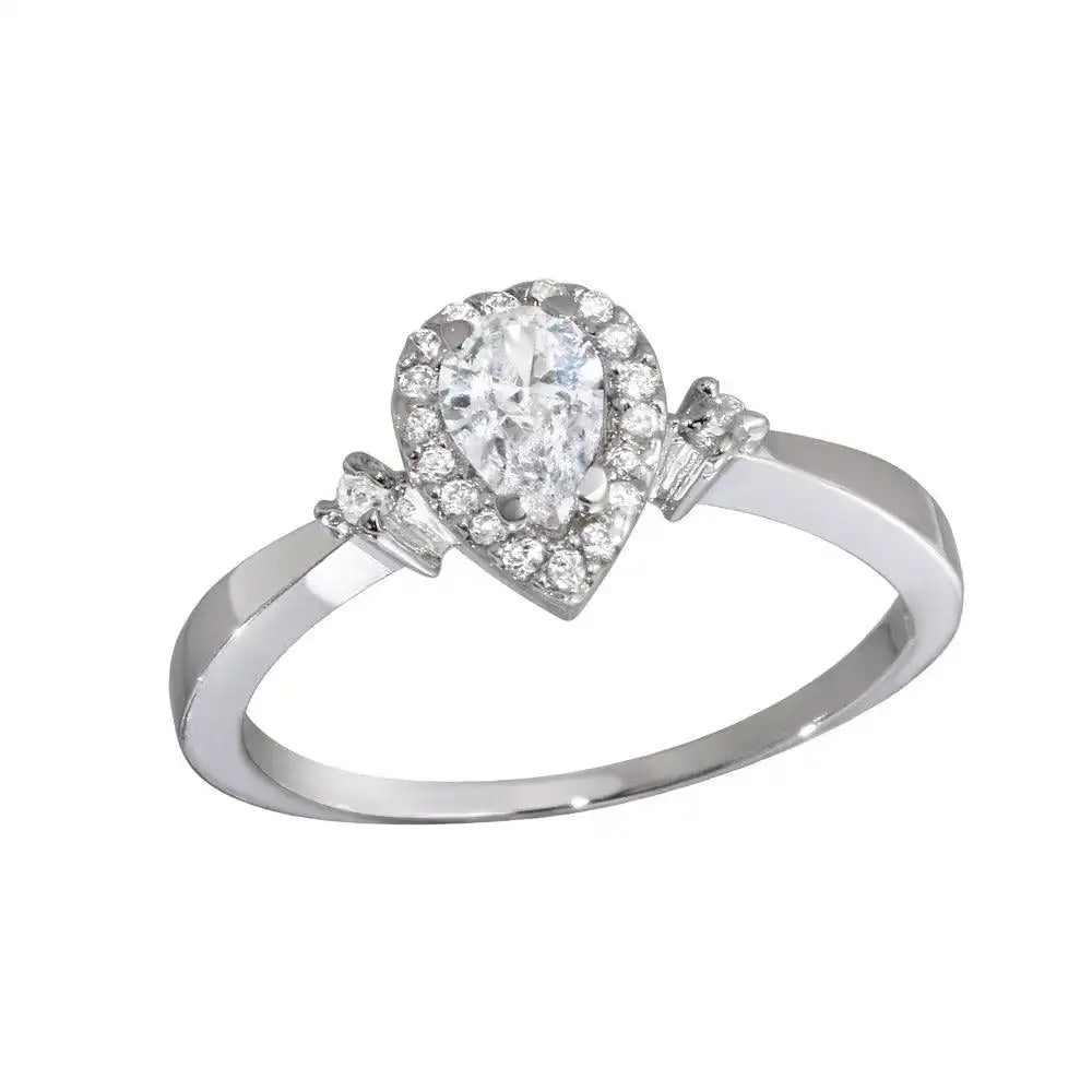 925 Sterling Silver Rhodium Plated Small Teardrop CZ Ring