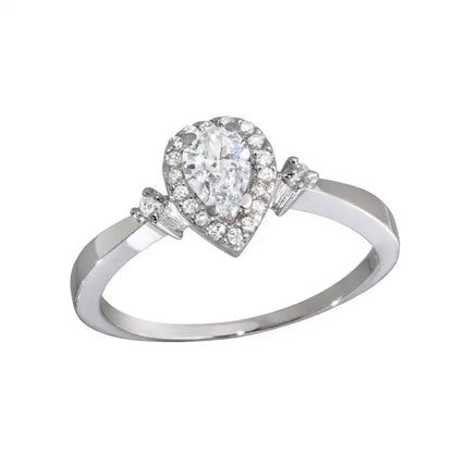 925 Sterling Silver Rhodium Plated Small Teardrop CZ Ring
