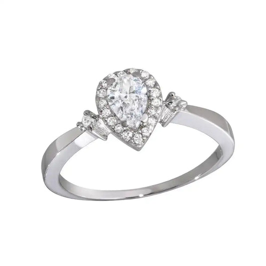 925 Sterling Silver Rhodium Plated Small Teardrop CZ Ring
