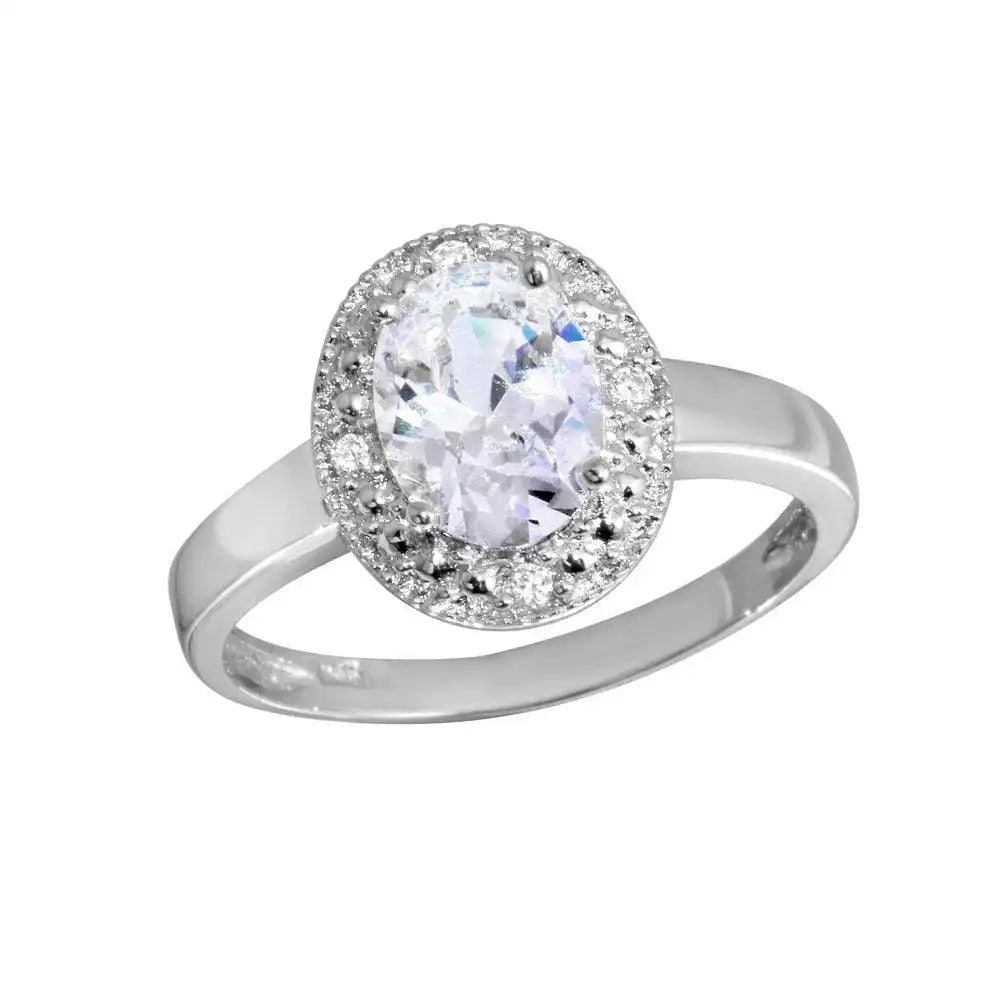 925 Sterling Silver Rhodium Plated Oval CZ Ring