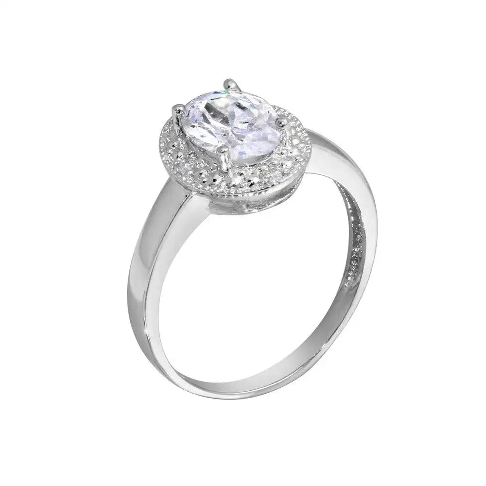 925 Sterling Silver Rhodium Plated Oval CZ Ring