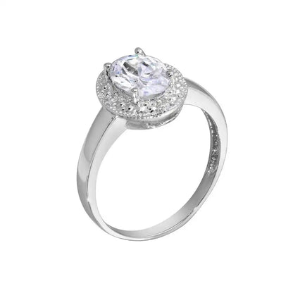 925 Sterling Silver Rhodium Plated Oval CZ Ring
