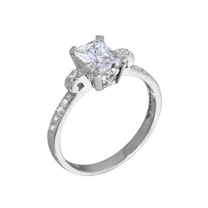 925 Sterling Silver Rhodium Plated Rectangle Center CZ Stone Ring
