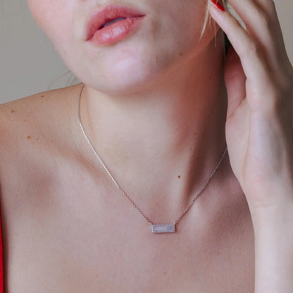 925 Sterling Silver Rhodium Plated Mother Of Pearl Halo Bar Necklace