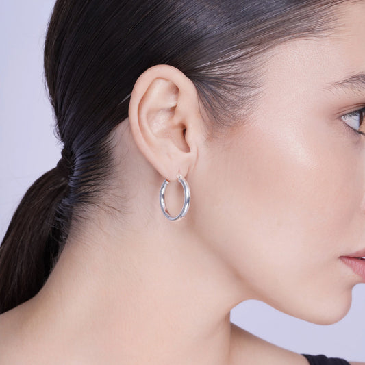 925 Sterling Silver High Polished Hoop Earrings 3mm
