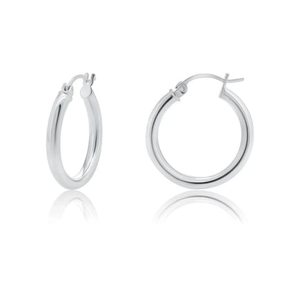 925 Sterling Silver High Polished Hoop Earrings 3mm