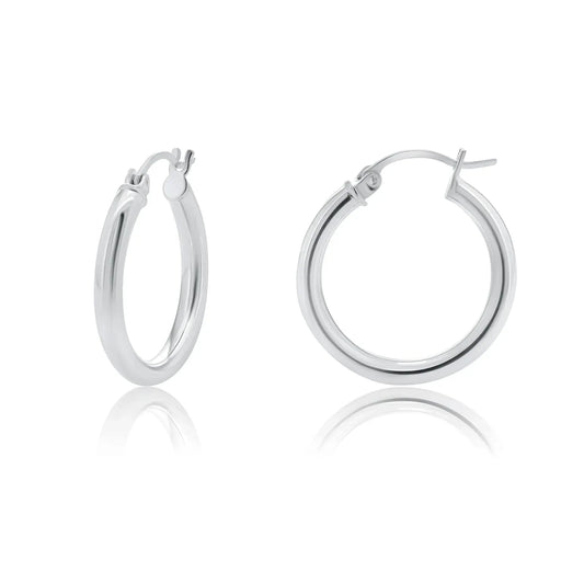 925 Sterling Silver High Polished Hoop Earrings 3mm