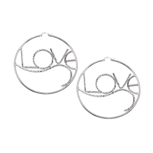 925 Sterling Silver High Polished Diamond Cut Love Hoop Earrings