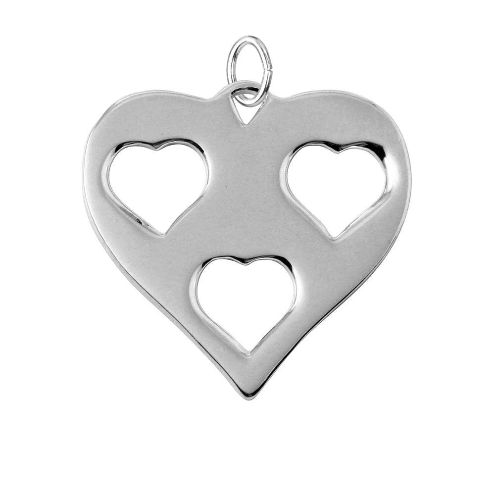 925 Silver Rhodium Plated Heart Charm with 3 Cut Out Inner Hearts