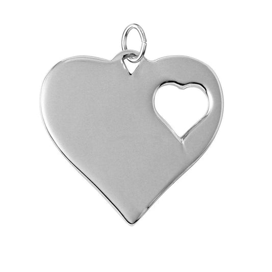925 Silver Rhodium Plated Heart Charm With 1 Cut Out Inner Hearts