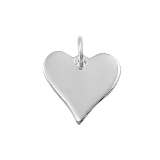 925 Sterling Silver Rhodium Plated  Medium Flat Heart Charm