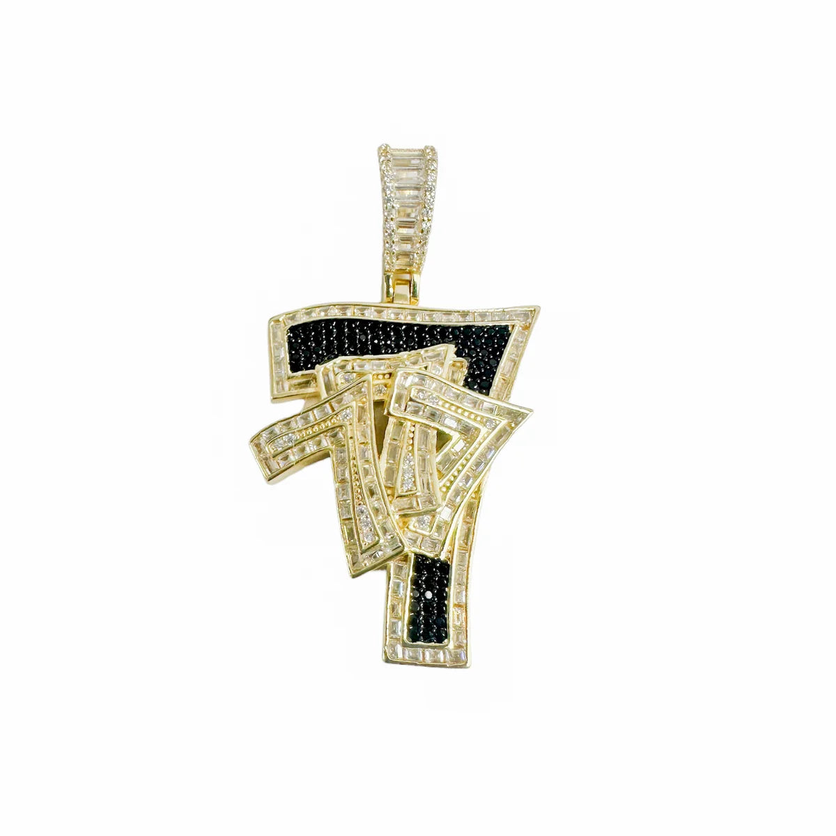 925 Sterling Silver Gold Plated Lucky 7 Clear and Black CZ Pendant
