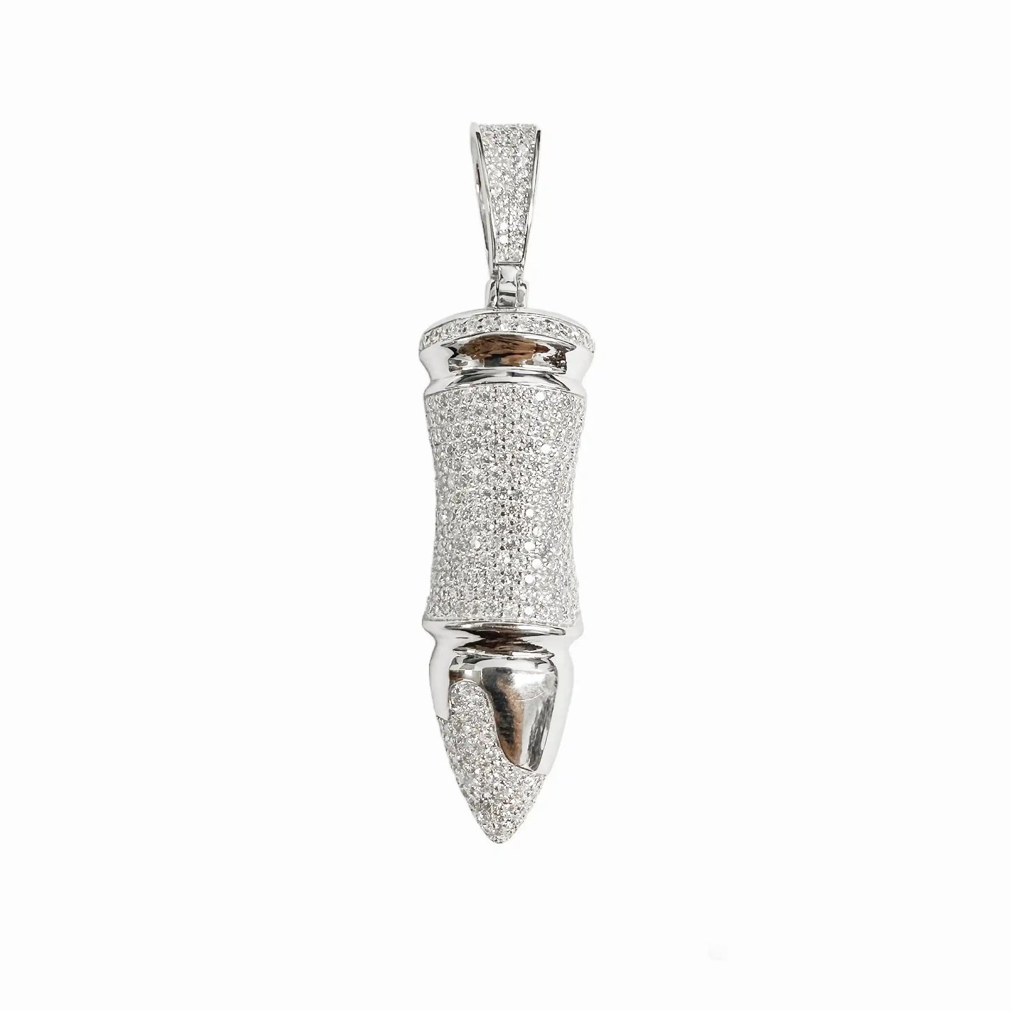 925 Sterling Silver Rhodium Plated Bullet Clear CZ Pendant