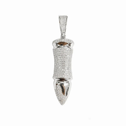 925 Sterling Silver Rhodium Plated Bullet Clear CZ Pendant